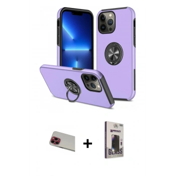 MARSİLYAN™- iPhone 13 Pro Max Kılıf Odak Form Prime - Siyah Bilvis Hayalet Cam Ekran Koruyucu + Rainbow Kamera Lens Koruma Cam - KI