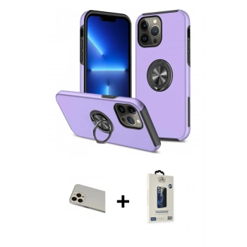 MARSİLYAN™- iPhone 13 Pro Max Kılıf Odak Form Prime - Siyah Bilvis Hayalet Cam Ekran Koruyucu + Rainbow Kamera Lens Koruma Cam - REGD