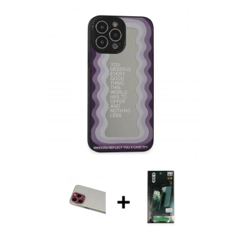 MARSİLYAN™- iPhone 13 Pro Max Kılıf Odak Klasik Serisi - Şeffaf 360 Full Body Arka Koruyucu + Rainbow Kamera Lens Koruma Cam - KI