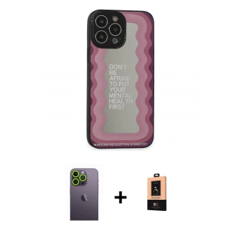 MARSİLYAN™- iPhone 13 Pro Max Kılıf Odak Klasik Serisi - Şeffaf Maxco Cam Ekran Koruyucu + Neon Fosforlu Kamera Lens - YL