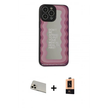MARSİLYAN™- iPhone 13 Pro Max Kılıf Odak Klasik Serisi - Şeffaf Maxco Cam Ekran Koruyucu + Rainbow Kamera Lens Koruma Cam - REGD