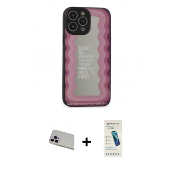 MARSİLYAN™- iPhone 13 Pro Max Kılıf Odak Klasik Serisi - Şeffaf Pasifik Cam Ekran Koruyucu + Rainbow Kamera Lens Koruma Cam - MR