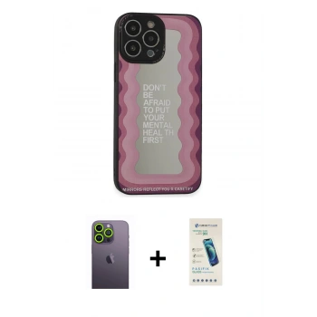MARSİLYAN™- iPhone 13 Pro Max Kılıf Odak Klasik Serisi - Şeffaf Pasifik Cam Ekran Koruyucu + Neon Fosforlu Kamera Lens - YL