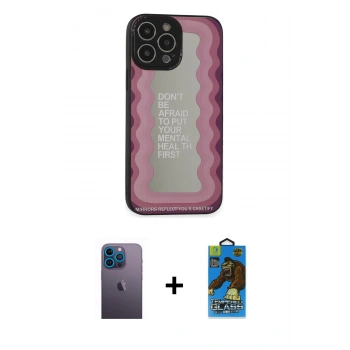 MARSİLYAN™- iPhone 13 Pro Max Kılıf Odak Klasik Serisi - Siyah 18D Cam Ekran Koruyucu + Neon Fosforlu Kamera Lens - MI