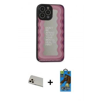 MARSİLYAN™- iPhone 13 Pro Max Kılıf Odak Klasik Serisi - Siyah 18D Cam Ekran Koruyucu + Rainbow Kamera Lens Koruma Cam - REGD