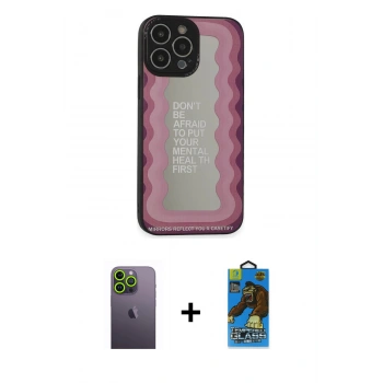 MARSİLYAN™- iPhone 13 Pro Max Kılıf Odak Klasik Serisi - Siyah 18D Cam Ekran Koruyucu + Neon Fosforlu Kamera Lens - YL