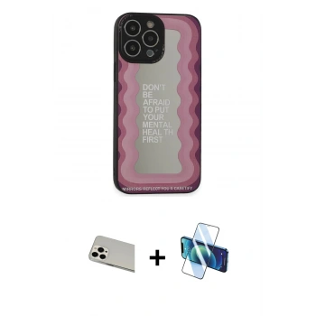 MARSİLYAN™- iPhone 13 Pro Max Kılıf Odak Klasik Serisi - Siyah 3D Antistatik Cam Ekran Koruyucu + Rainbow Kamera Lens Koruma Cam - BZ