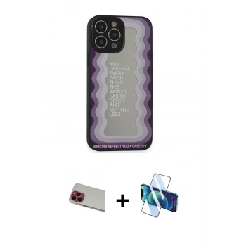 MARSİLYAN™- iPhone 13 Pro Max Kılıf Odak Klasik Serisi - Siyah 3D Antistatik Cam Ekran Koruyucu + Rainbow Kamera Lens Koruma Cam - KI