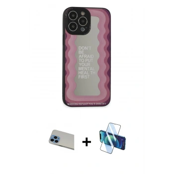 MARSİLYAN™- iPhone 13 Pro Max Kılıf Odak Klasik Serisi - Siyah 3D Antistatik Cam Ekran Koruyucu + Rainbow Kamera Lens Koruma Cam - MI