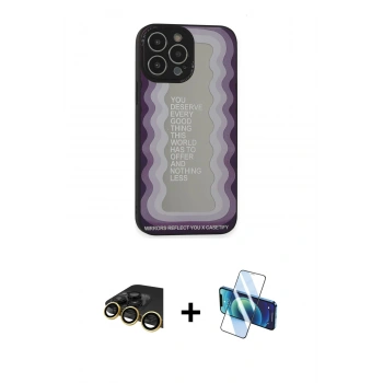 MARSİLYAN™- iPhone 13 Pro Max Kılıf Odak Klasik Serisi - Siyah 3D Antistatik Cam Ekran Koruyucu + Raze Metal Kamera Lens - GD