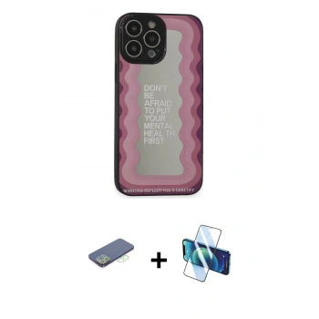 MARSİLYAN™- iPhone 13 Pro Max Kılıf Odak Klasik Serisi - Siyah 3D Antistatik Cam Ekran Koruyucu + Renkli Kamera Lens Koruma Cam - YL