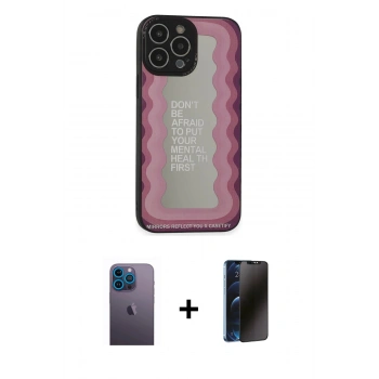 MARSİLYAN™- iPhone 13 Pro Max Kılıf Odak Klasik Serisi - Siyah 3D Antistatik Hayalet Cam Ekran Koruyucu + Neon Fosforlu Kamera Lens - MI