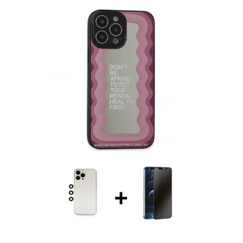 MARSİLYAN™- iPhone 13 Pro Max Kılıf Odak Klasik Serisi - Siyah 3D Antistatik Hayalet Cam Ekran Koruyucu + Shine Kamera Lens - GD