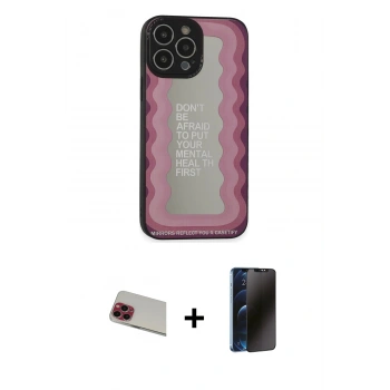 MARSİLYAN™- iPhone 13 Pro Max Kılıf Odak Klasik Serisi - Siyah 3D Antistatik Hayalet Cam Ekran Koruyucu + Rainbow Kamera Lens Koruma Cam - KI