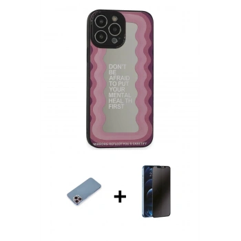 MARSİLYAN™- iPhone 13 Pro Max Kılıf Odak Klasik Serisi - Siyah 3D Antistatik Hayalet Cam Ekran Koruyucu + Shine Kamera Lens Koruma Cam - PE