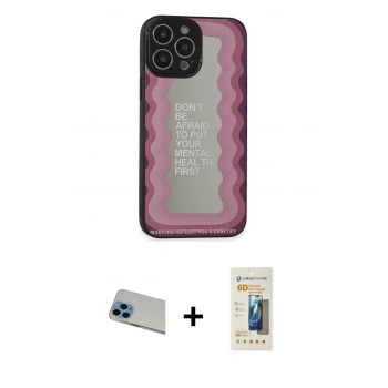 MARSİLYAN™- iPhone 13 Pro Max Kılıf Odak Klasik Serisi - Siyah 6D Mat Seramik Hayalet Nano Ekran Koruyucu + Rainbow Kamera Lens Koruma Cam - MI