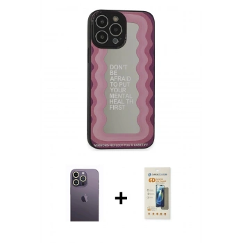 MARSİLYAN™- iPhone 13 Pro Max Kılıf Odak Klasik Serisi - Siyah 6D Mat Seramik Hayalet Nano Ekran Koruyucu + Neon Fosforlu Kamera Lens - BZ