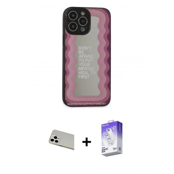 MARSİLYAN™- iPhone 13 Pro Max Kılıf Odak Klasik Serisi - Siyah Bilvis 5in1 3D Magic Cam Ekran Koruyucu + Rainbow Kamera Lens Koruma Cam - BZ