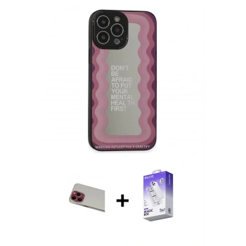 MARSİLYAN™- iPhone 13 Pro Max Kılıf Odak Klasik Serisi - Siyah Bilvis 5in1 3D Magic Cam Ekran Koruyucu + Rainbow Kamera Lens Koruma Cam - KI