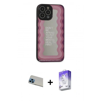 MARSİLYAN™- iPhone 13 Pro Max Kılıf Odak Klasik Serisi - Siyah Bilvis 5in1 3D Magic Cam Ekran Koruyucu + Rainbow Kamera Lens Koruma Cam - MI
