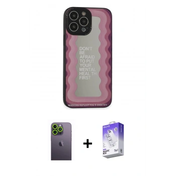 MARSİLYAN™- iPhone 13 Pro Max Kılıf Odak Klasik Serisi - Siyah Bilvis 5in1 3D Magic Cam Ekran Koruyucu + Neon Fosforlu Kamera Lens - YL