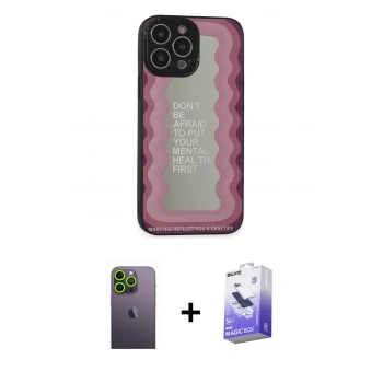 MARSİLYAN™- iPhone 13 Pro Max Kılıf Odak Klasik Serisi - Siyah Bilvis 5in1 5D Magic Hayalet Cam Ekran Koruyucu + Neon Fosforlu Kamera Lens - YL