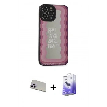 MARSİLYAN™- iPhone 13 Pro Max Kılıf Odak Klasik Serisi - Siyah Bilvis 5in1 5D Magic Hayalet Cam Ekran Koruyucu + Rainbow Kamera Lens Koruma Cam - MR