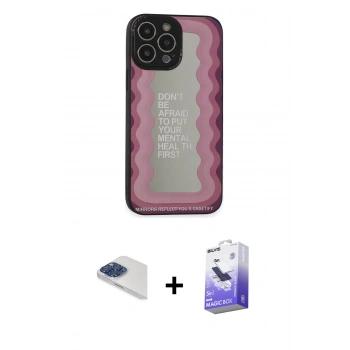 MARSİLYAN™- iPhone 13 Pro Max Kılıf Odak Klasik Serisi - Siyah Bilvis 5in1 5D Magic Hayalet Cam Ekran Koruyucu + Pers Alüminyum Kamera Lens - LT