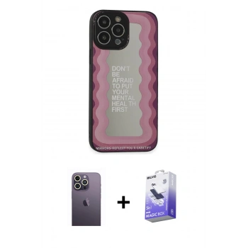 MARSİLYAN™- iPhone 13 Pro Max Kılıf Odak Klasik Serisi - Siyah Bilvis 5in1 5D Magic Hayalet Cam Ekran Koruyucu + Neon Fosforlu Kamera Lens - BZ