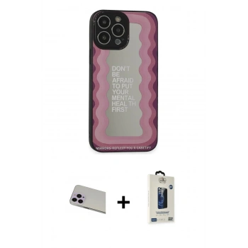 MARSİLYAN™- iPhone 13 Pro Max Kılıf Odak Klasik Serisi - Siyah Bilvis Hayalet Cam Ekran Koruyucu + Rainbow Kamera Lens Koruma Cam - MR