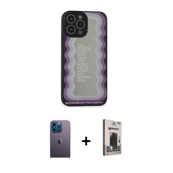 MARSİLYAN™- iPhone 13 Pro Max Kılıf Odak Klasik Serisi - Siyah Bilvis Hayalet Cam Ekran Koruyucu + Neon Fosforlu Kamera Lens - MI