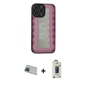 MARSİLYAN™- iPhone 13 Pro Max Kılıf Odak Klasik Serisi - Siyah Bilvis Hayalet Cam Ekran Koruyucu + Rainbow Kamera Lens Koruma Cam - MI