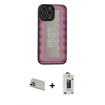 MARSİLYAN™- iPhone 13 Pro Max Kılıf Odak Klasik Serisi - Siyah Bilvis Hayalet Cam Ekran Koruyucu + Rainbow Kamera Lens Koruma Cam - REGD