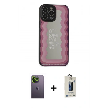 MARSİLYAN™- iPhone 13 Pro Max Kılıf Odak Klasik Serisi - Siyah Bilvis Hayalet Cam Ekran Koruyucu + Neon Fosforlu Kamera Lens - YL