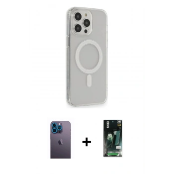 MARSİLYAN™- iPhone 13 Pro Max Kılıf Pusula Çizgi Koleksiyonu - Şeffaf 360 Full Body Arka Koruyucu + Neon Fosforlu Kamera Lens - MI