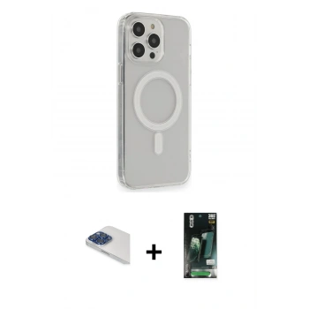 MARSİLYAN™- iPhone 13 Pro Max Kılıf Pusula Çizgi Koleksiyonu - Şeffaf 360 Full Body Arka Koruyucu + Pers Alüminyum Kamera Lens - LT