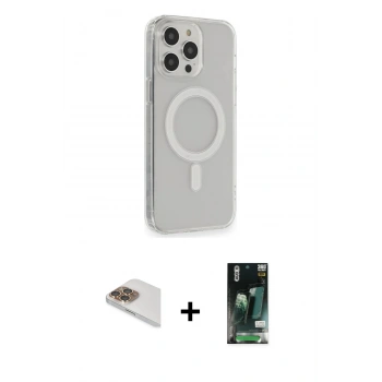 MARSİLYAN™- iPhone 13 Pro Max Kılıf Pusula Çizgi Koleksiyonu - Şeffaf 360 Full Body Arka Koruyucu + Pers Alüminyum Kamera Lens - GD