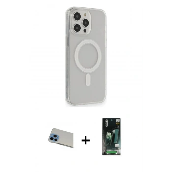 MARSİLYAN™- iPhone 13 Pro Max Kılıf Pusula Çizgi Koleksiyonu - Şeffaf 360 Full Body Arka Koruyucu + Rainbow Kamera Lens Koruma Cam - MI