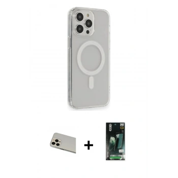 MARSİLYAN™- iPhone 13 Pro Max Kılıf Pusula Çizgi Koleksiyonu - Şeffaf 360 Full Body Arka Koruyucu + Rainbow Kamera Lens Koruma Cam - REGD
