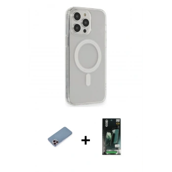 MARSİLYAN™- iPhone 13 Pro Max Kılıf Pusula Çizgi Koleksiyonu - Şeffaf 360 Full Body Arka Koruyucu + Shine Kamera Lens Koruma Cam - PE