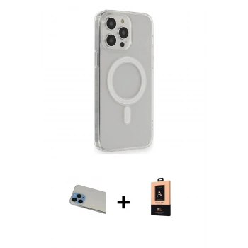 MARSİLYAN™- iPhone 13 Pro Max Kılıf Pusula Çizgi Koleksiyonu - Şeffaf Maxco Cam Ekran Koruyucu + Rainbow Kamera Lens Koruma Cam - MI