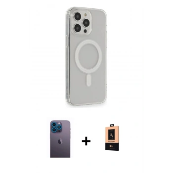 MARSİLYAN™- iPhone 13 Pro Max Kılıf Pusula Çizgi Koleksiyonu - Şeffaf Maxco Cam Ekran Koruyucu + Neon Fosforlu Kamera Lens - MI