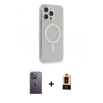 MARSİLYAN™- iPhone 13 Pro Max Kılıf Pusula Çizgi Koleksiyonu - Şeffaf Maxco Cam Ekran Koruyucu + Neon Fosforlu Kamera Lens - BZ