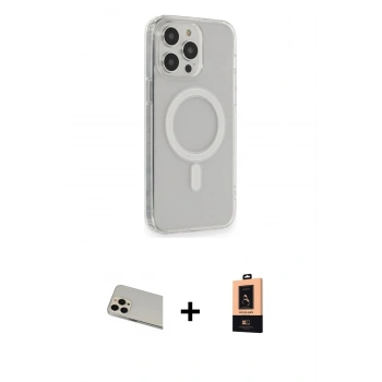 MARSİLYAN™- iPhone 13 Pro Max Kılıf Pusula Çizgi Koleksiyonu - Şeffaf Maxco Cam Ekran Koruyucu + Rainbow Kamera Lens Koruma Cam - REGD