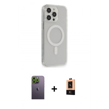 MARSİLYAN™- iPhone 13 Pro Max Kılıf Pusula Çizgi Koleksiyonu - Şeffaf Maxco Cam Ekran Koruyucu + Neon Fosforlu Kamera Lens - YL