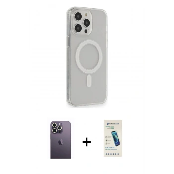 MARSİLYAN™- iPhone 13 Pro Max Kılıf Pusula Çizgi Koleksiyonu - Şeffaf Pasifik Cam Ekran Koruyucu + Neon Fosforlu Kamera Lens - BZ
