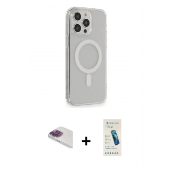 MARSİLYAN™- iPhone 13 Pro Max Kılıf Pusula Çizgi Koleksiyonu - Şeffaf Pasifik Cam Ekran Koruyucu + Pers Alüminyum Kamera Lens - GI