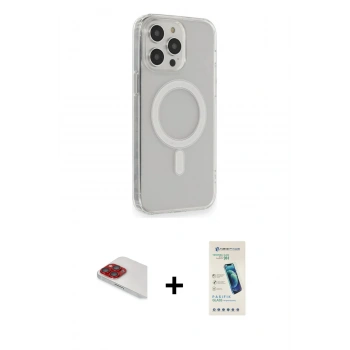 MARSİLYAN™- iPhone 13 Pro Max Kılıf Pusula Çizgi Koleksiyonu - Şeffaf Pasifik Cam Ekran Koruyucu + Pers Alüminyum Kamera Lens - KI