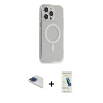 MARSİLYAN™- iPhone 13 Pro Max Kılıf Pusula Çizgi Koleksiyonu - Şeffaf Pasifik Cam Ekran Koruyucu + Pers Alüminyum Kamera Lens - LT
