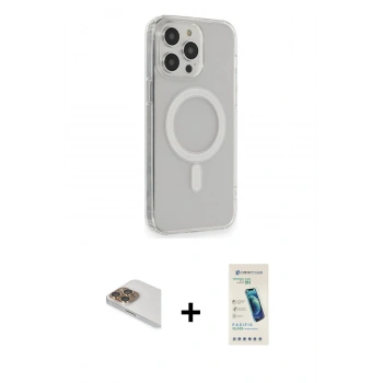 MARSİLYAN™- iPhone 13 Pro Max Kılıf Pusula Çizgi Koleksiyonu - Şeffaf Pasifik Cam Ekran Koruyucu + Pers Alüminyum Kamera Lens - GD